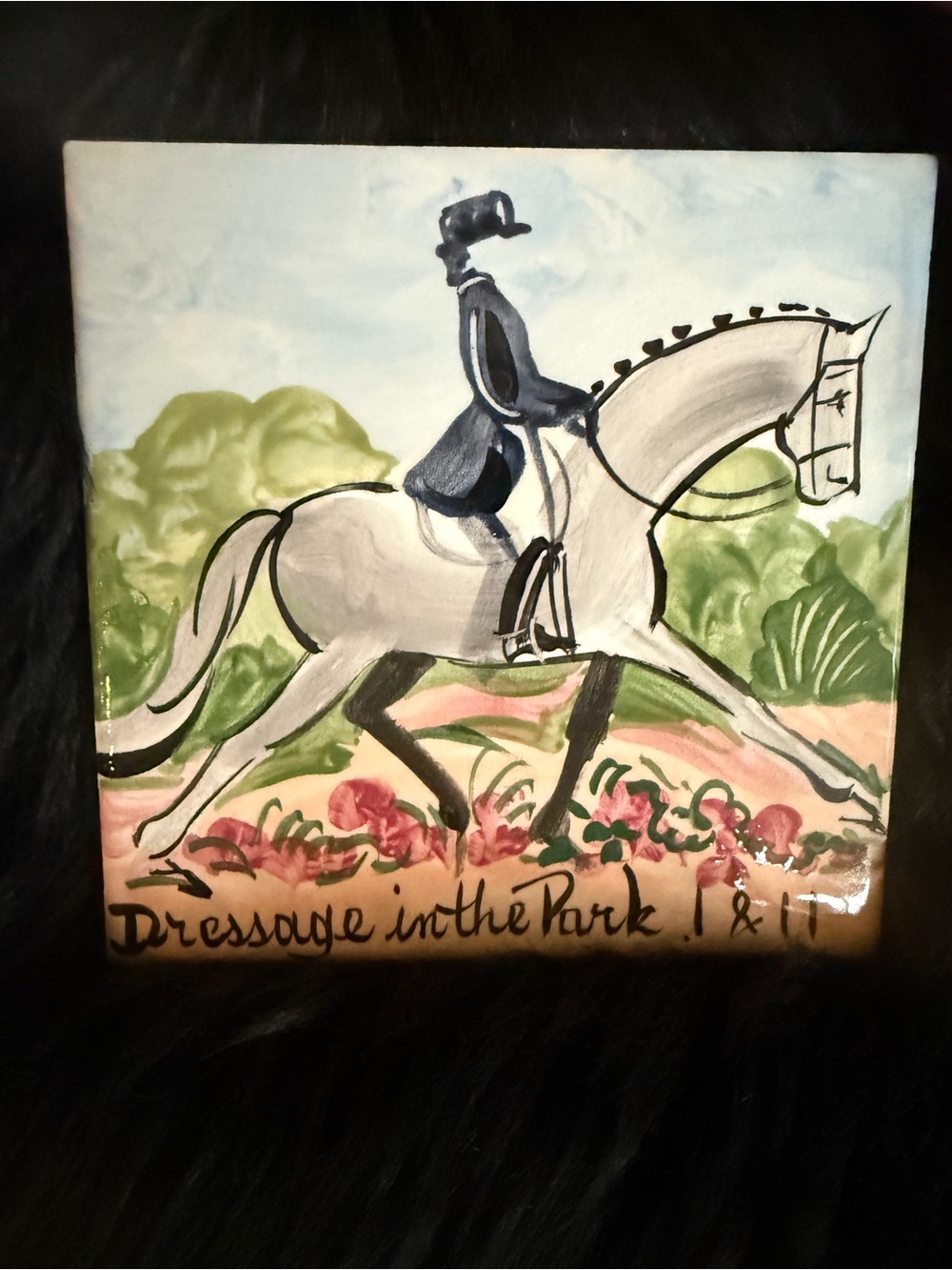 Gorgeous Handmade Tile - Dressage in the Park with a white horse